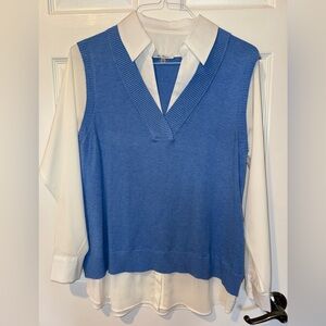 Classic Women's V-Neck Sweater Vest in Cornflower Blue